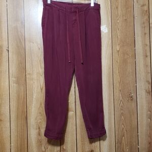 Women's Old Navy Size 2 Mid-Rise  Pleated Front Pant  Maroon Drawstring